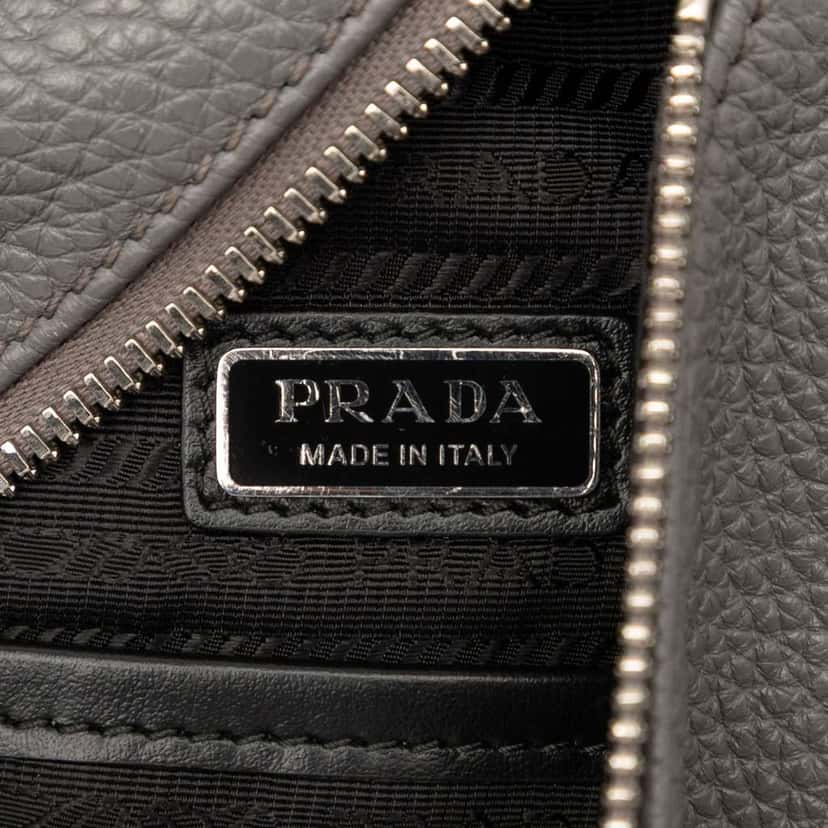 Prada Vitello Daino Logo Embossed Sling Bag Grey Leather Good condition - Box View