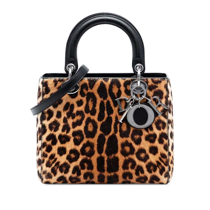 Dior Medium Pony Hair Leopard Print Lady Dior Brown Good condition - Front View