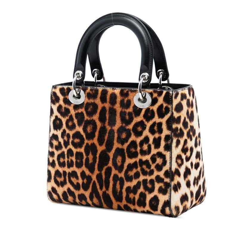Dior Medium Pony Hair Leopard Print Lady Dior Brown Good condition - Back View