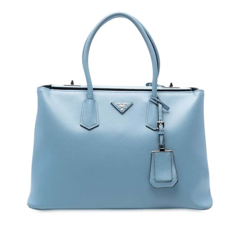 Prada Saffiano Cuir Turnlock Twin Satchel Blue Leather Good condition - Front View