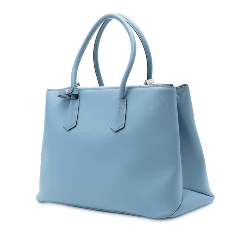 Prada Saffiano Cuir Turnlock Twin Satchel Blue Leather Good condition - Back View