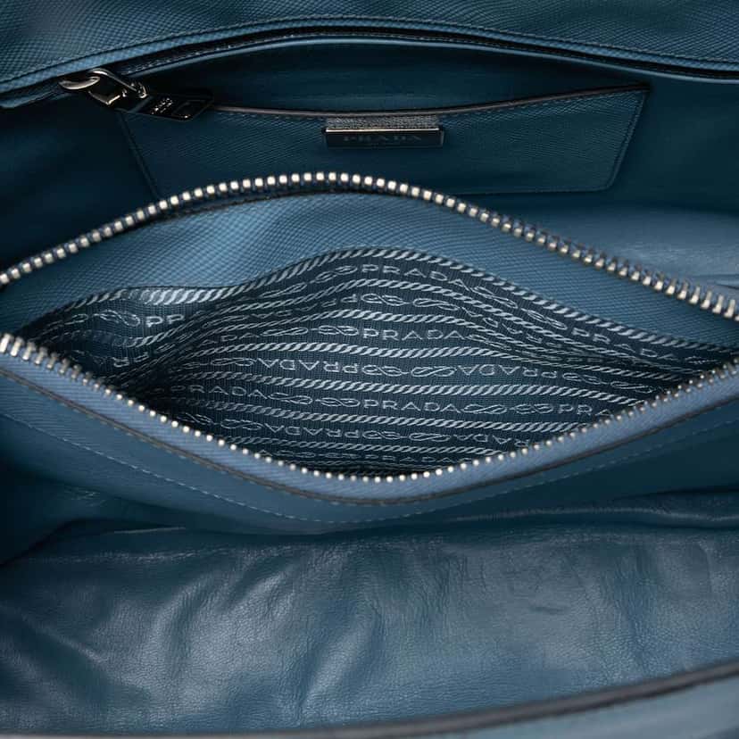Prada Saffiano Cuir Turnlock Twin Satchel Blue Leather Good condition - Model View