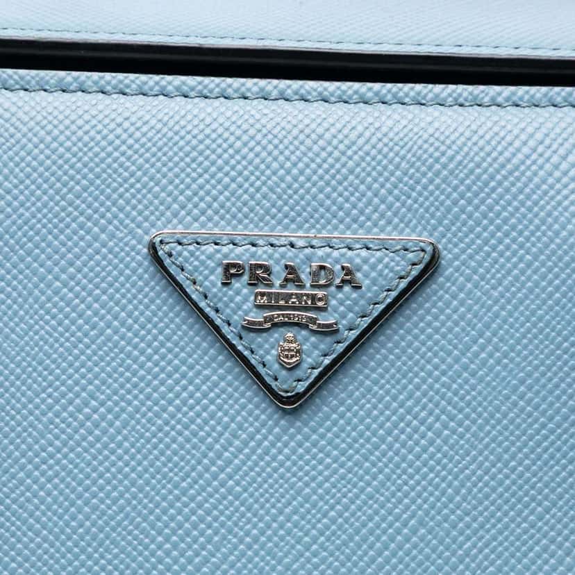 Prada Saffiano Cuir Turnlock Twin Satchel Blue Leather Good condition - Box View