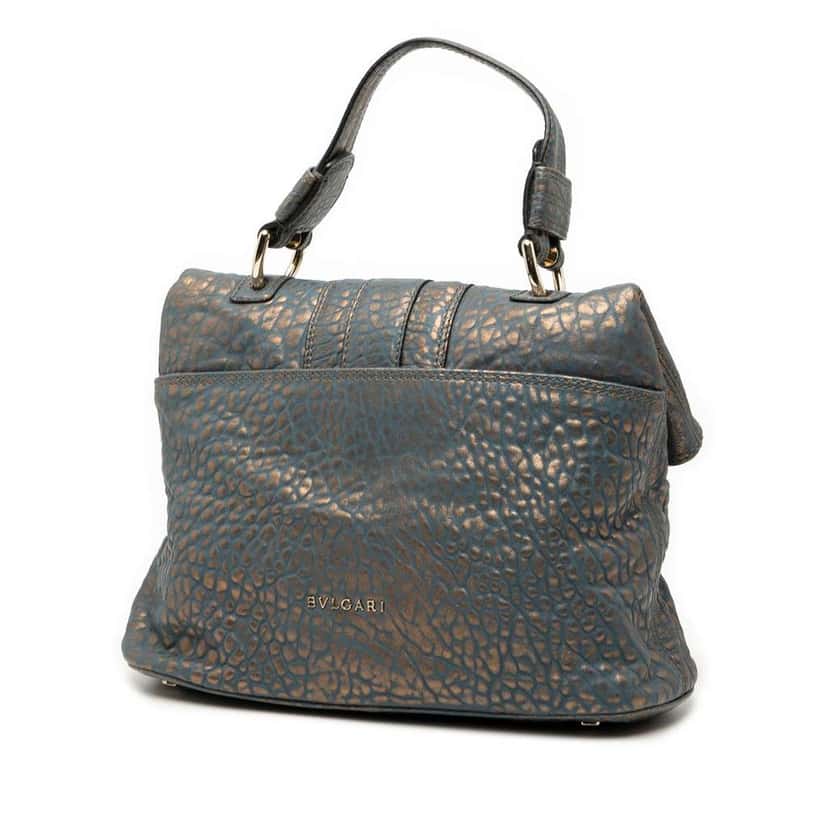 Bvlgari Croc Embossed Metallic Leather Leoni Satchel Blue Leather Good condition - Back View