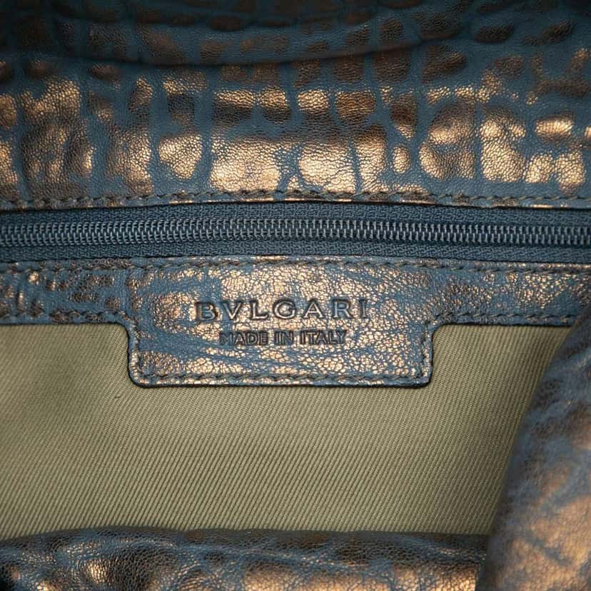 Bvlgari Croc Embossed Metallic Leather Leoni Satchel Blue Leather Good condition - Box View