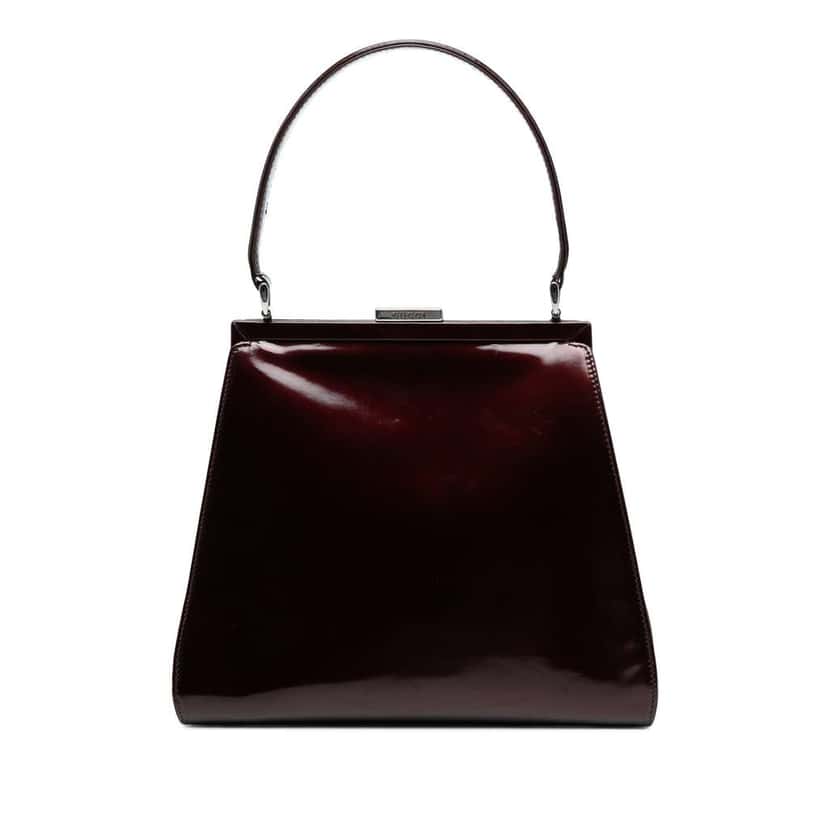 Gucci Patent Clasp Handbag Brown Leather Good condition - Front View