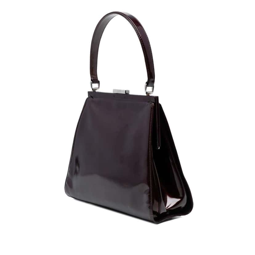 Gucci Patent Clasp Handbag Brown Leather Good condition - Back View