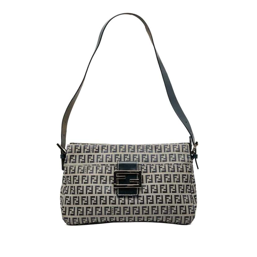 Fendi Zucchino Canvas Shoulder Bag Grey Canvas Good condition - Front View