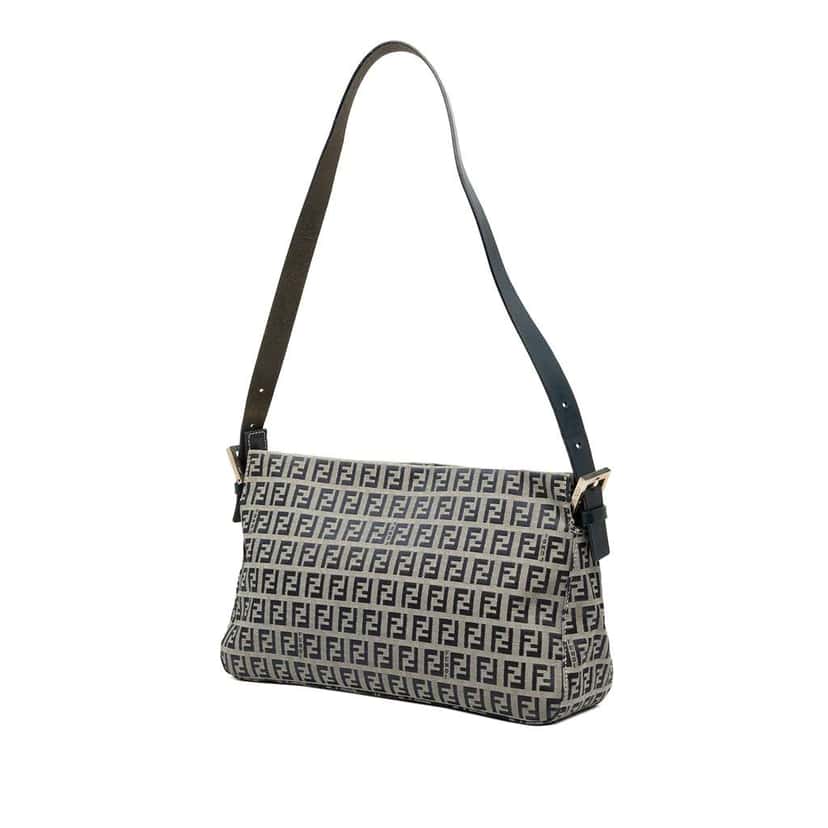Fendi Zucchino Canvas Shoulder Bag Grey Canvas Good condition - Back View