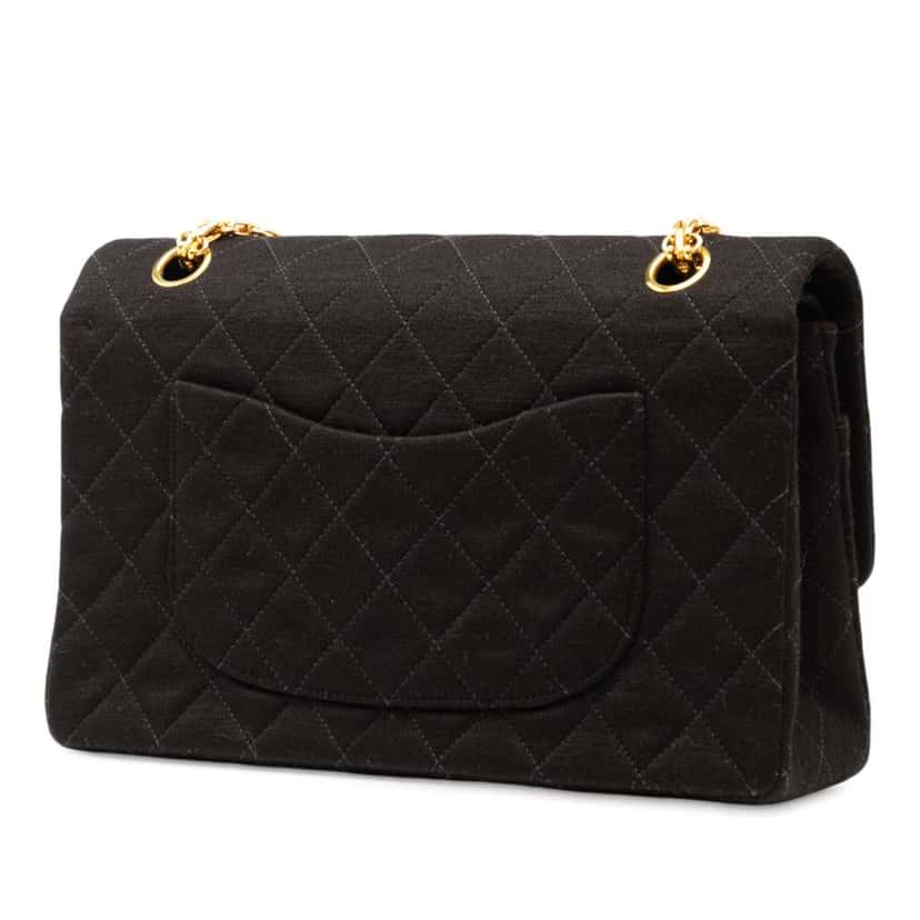 Chanel Medium Classic Jersey Bijoux Chain Double Flap Black Cotton Good condition - Back View