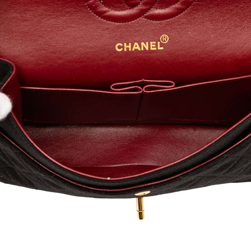 Chanel Medium Classic Jersey Bijoux Chain Double Flap Black Cotton Good condition - Model View