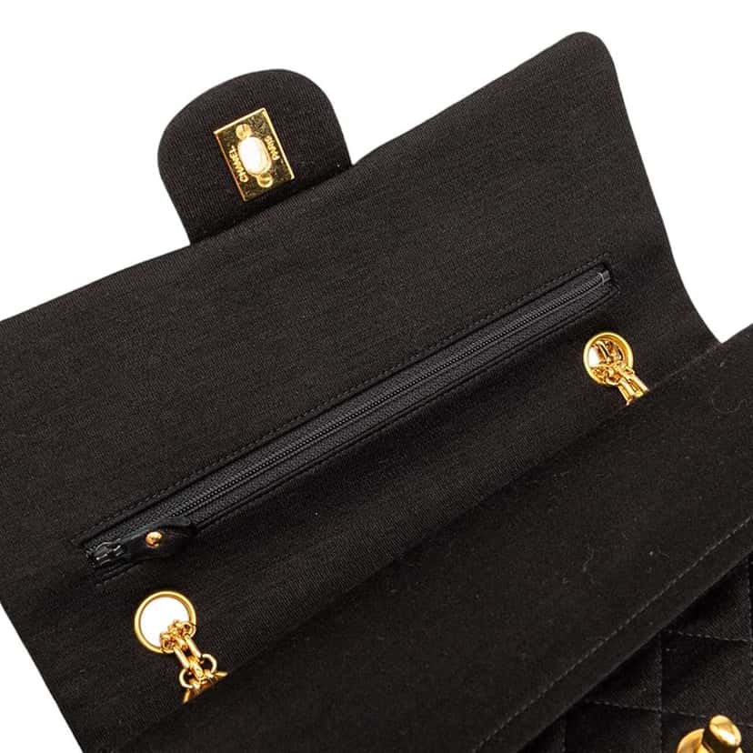 Chanel Medium Classic Jersey Bijoux Chain Double Flap Black Cotton Good condition - Box View