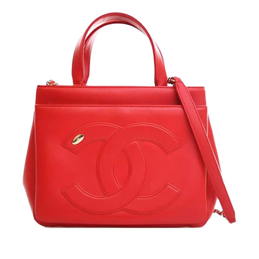 Chanel Small Lambskin CC Mania Shopping Tote Red Leather Good condition - Front View
