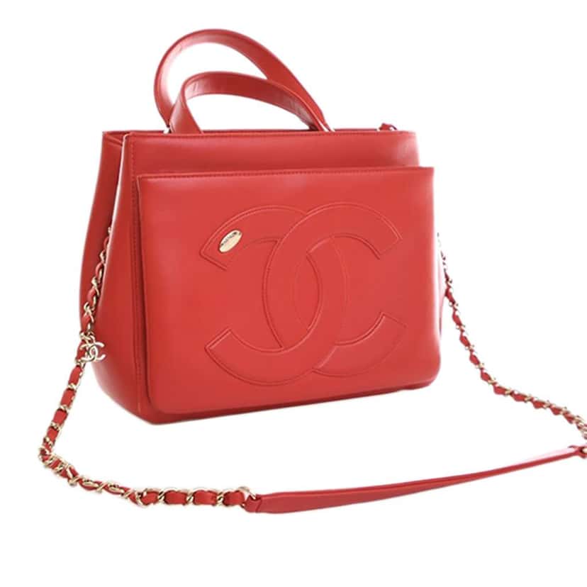Chanel Small Lambskin CC Mania Shopping Tote Red Leather Good condition - Inside View
