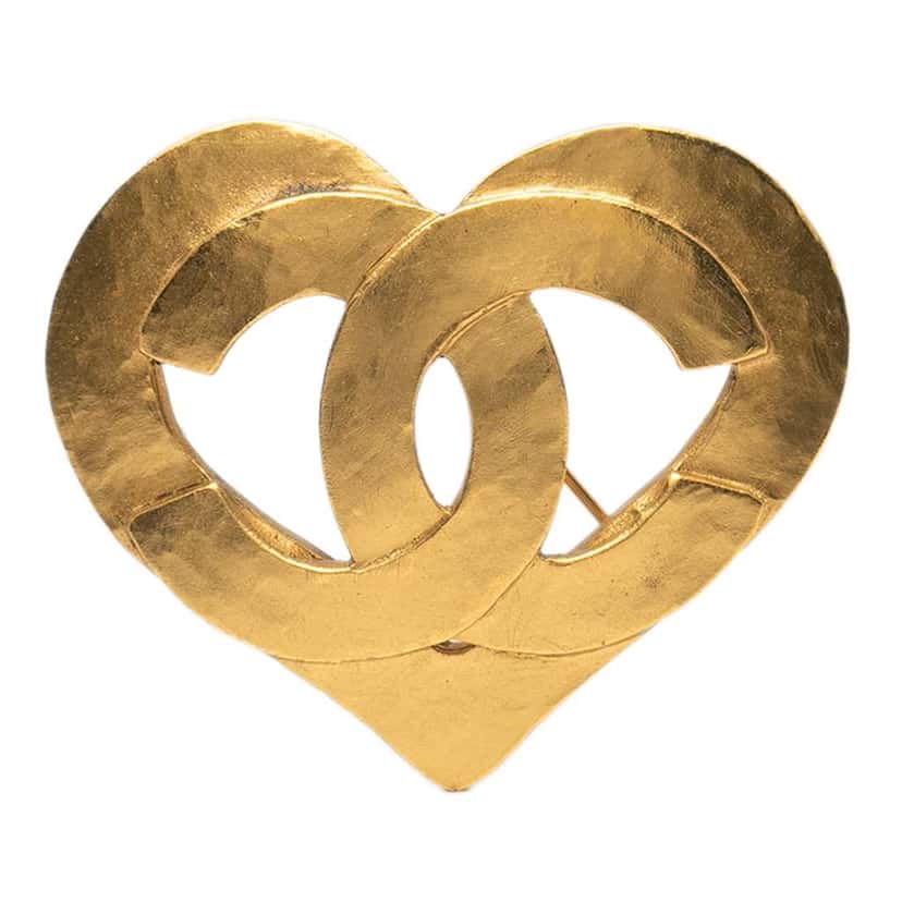 Chanel Gold Plated CC Heart Brooch Gold Metal Good condition - Front View