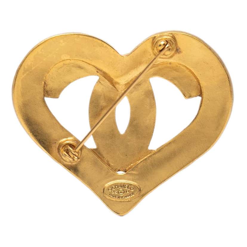 Chanel Gold Plated CC Heart Brooch Gold Metal Good condition - Back View