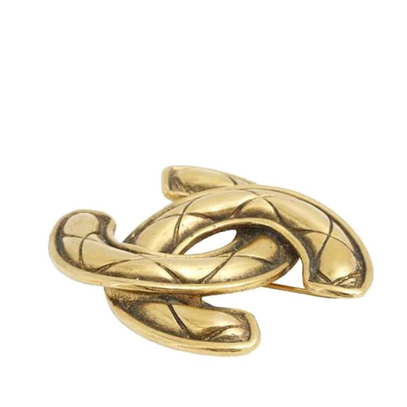 Chanel Gold Plated CC Quilted Brooch Gold Metal Good condition - Inside View