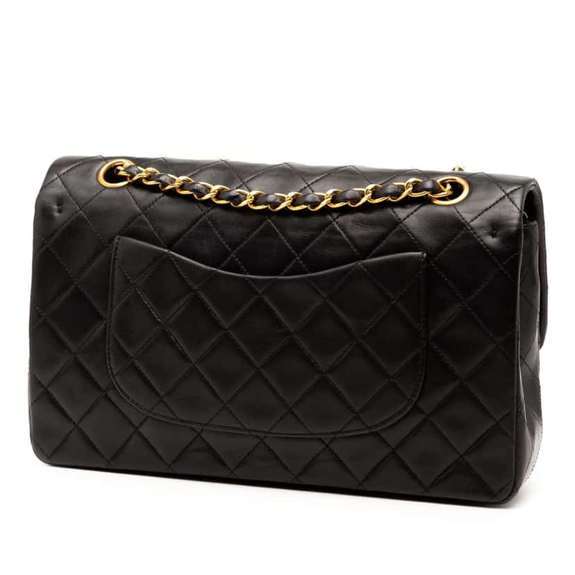 Chanel Medium Classic Lambskin Double Flap Black Leather Good condition - Back View