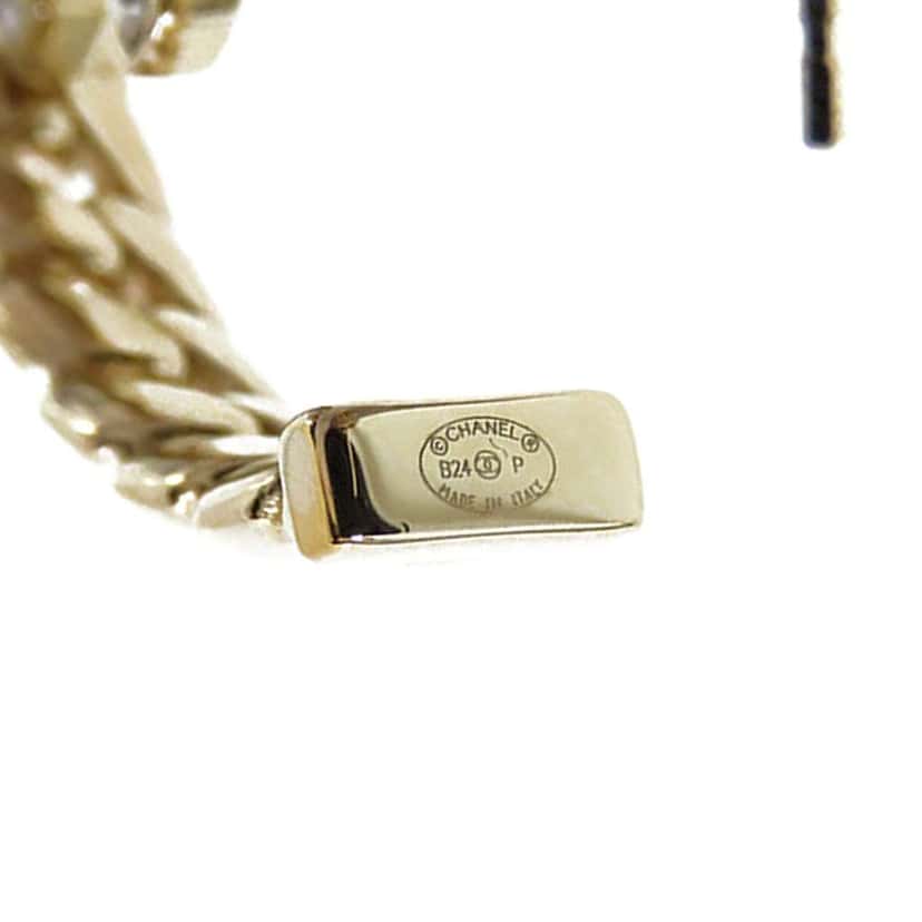 Chanel CC Gold Plated Crystal Chain Hoop Earrings Gold Metal Good condition - Box View