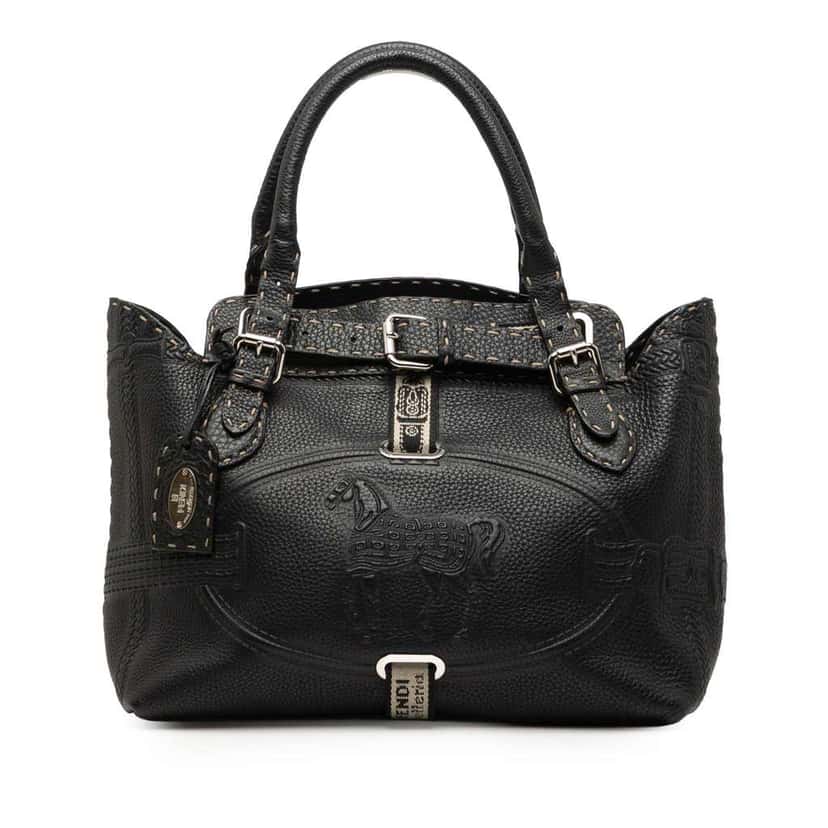 Fendi Leather Selleria Grand Borghese Handbag Black Leather Good condition - Front View