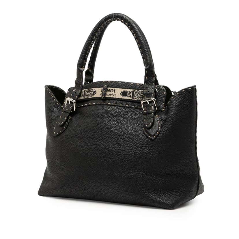 Fendi Leather Selleria Grand Borghese Handbag Black Leather Good condition - Back View