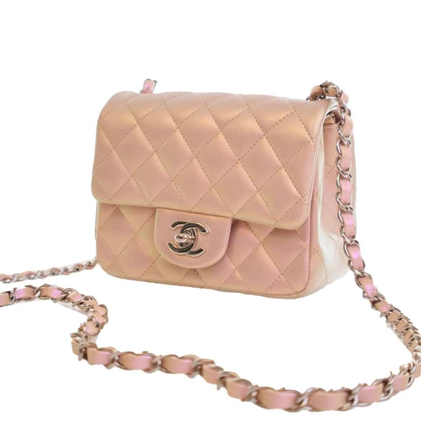 Chanel Mini Square Classic Iridescent Calfskin Single Flap Pink Leather Good condition - Back View
