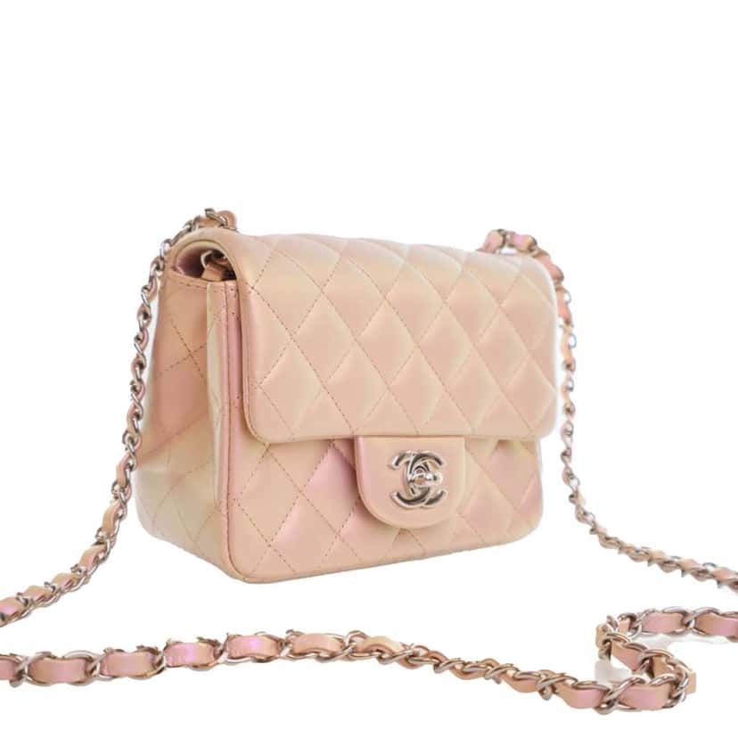 Chanel Mini Square Classic Iridescent Calfskin Single Flap Pink Leather Good condition - Inside View