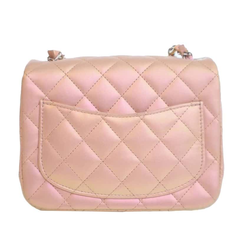 Chanel Mini Square Classic Iridescent Calfskin Single Flap Pink Leather Good condition - Model View