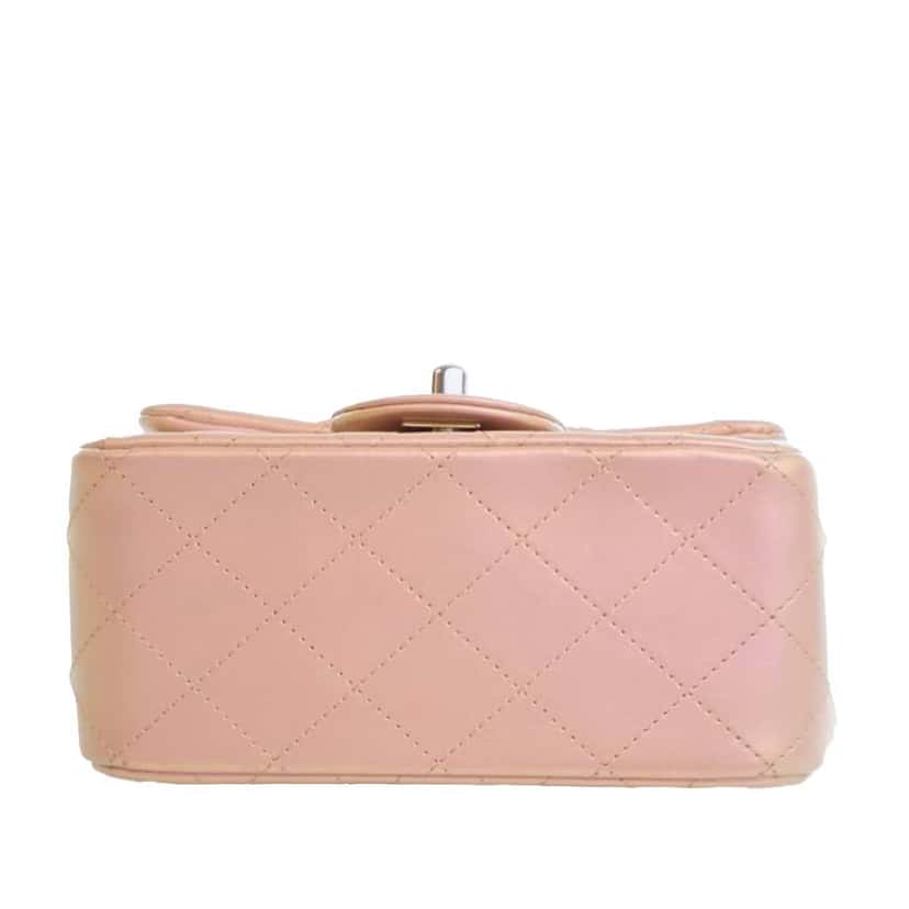 Chanel Mini Square Classic Iridescent Calfskin Single Flap Pink Leather Good condition - Box View