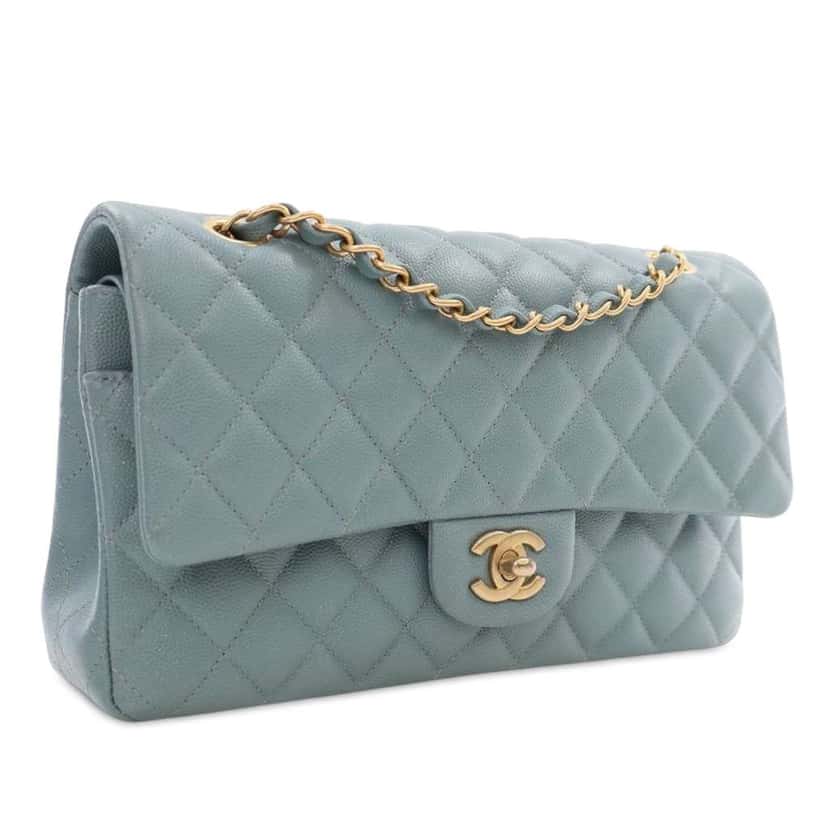 Chanel Medium Classic Iridescent Caviar Double Flap Blue Leather Good condition - Back View