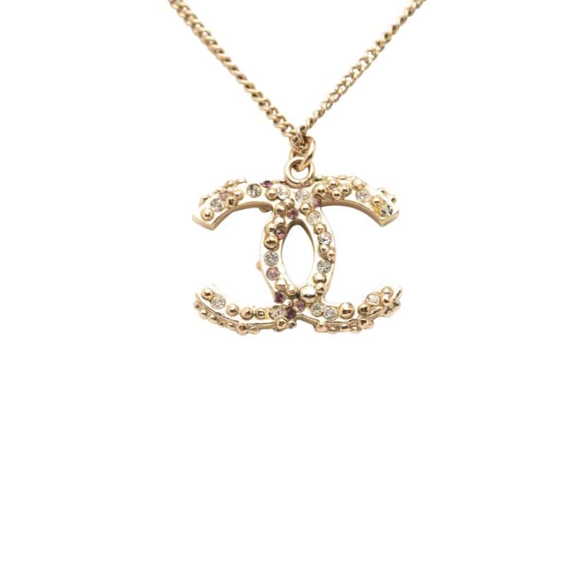 Chanel Gold Plated CC Rhinestones Pendant Necklace Gold Metal Good condition - Inside View