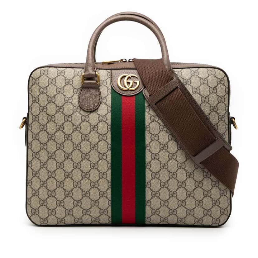 Gucci GG Supreme Ophidia Web Briefcase Brown Canvas Good condition - Front View