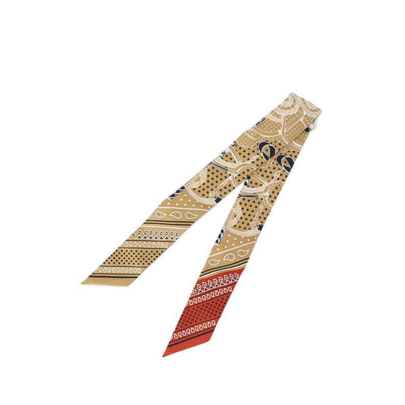 Hermès Eperon d Or Bandana Silk Twilly Scarf Brown Silk Very good condition - Front View