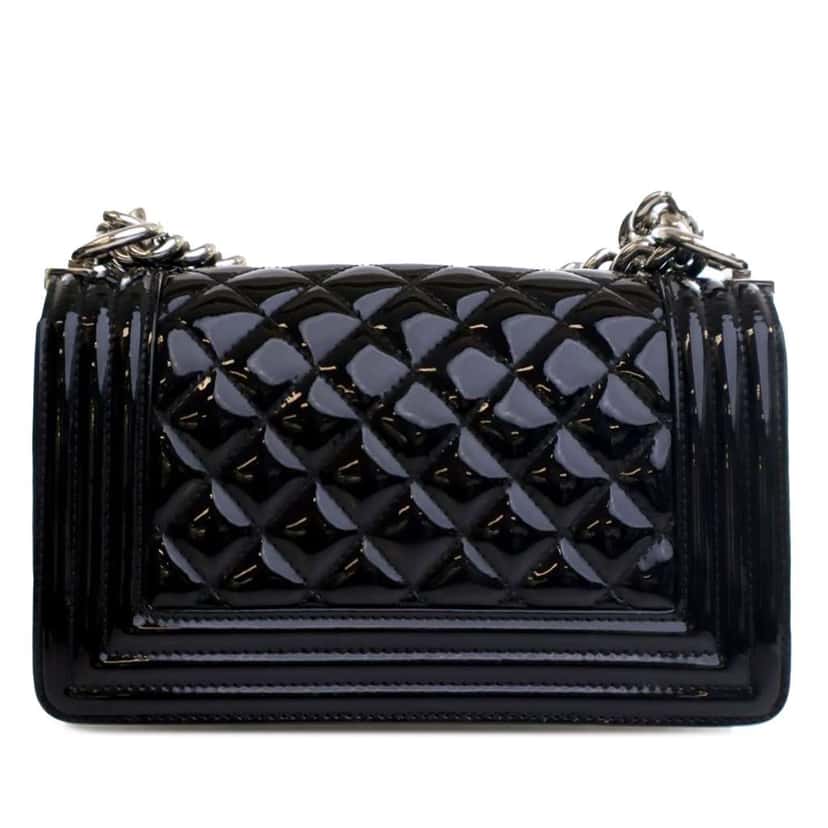 Chanel Small Quilted Patent Boy Flap Black Leather Good condition - Inside View