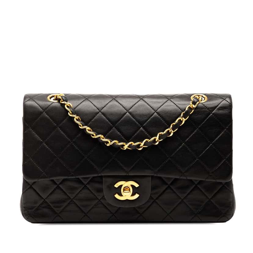 Chanel Medium Classic Lambskin Double Flap Black Leather Good condition - Front View