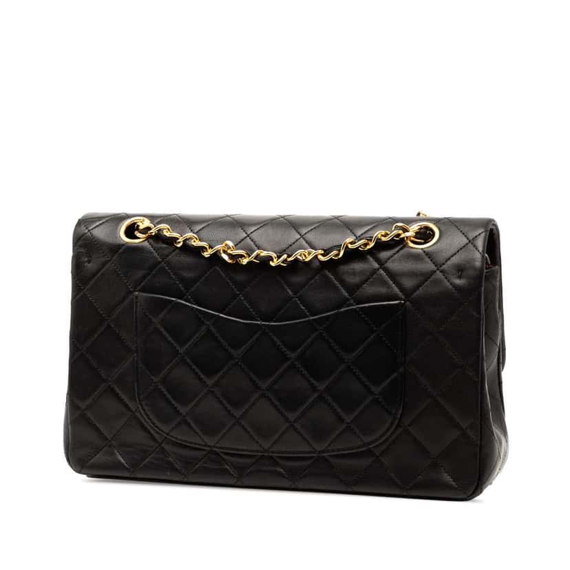 Chanel Medium Classic Lambskin Double Flap Black Leather Good condition - Back View