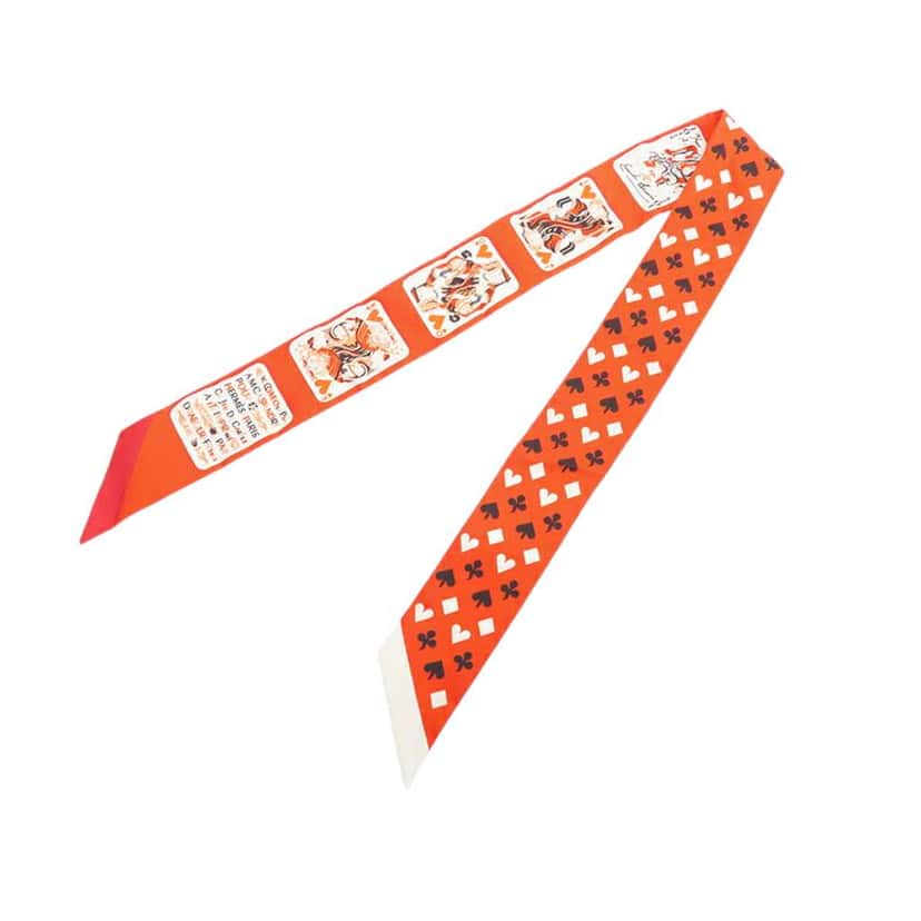 Hermès Jeu de Cartes Silk Twilly Scarf Orange Silk Good condition - Front View
