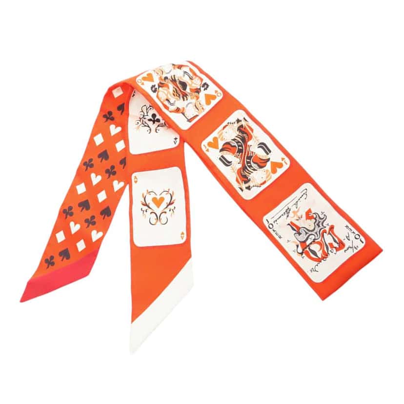 Hermès Jeu de Cartes Silk Twilly Scarf Orange Silk Good condition - Inside View