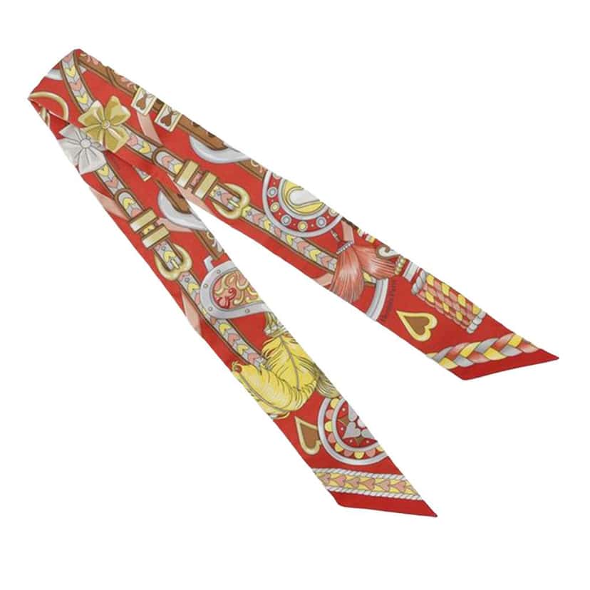 Hermès Harnais De Cour Silk Twilly Scarf Red Silk Very good condition - Back View