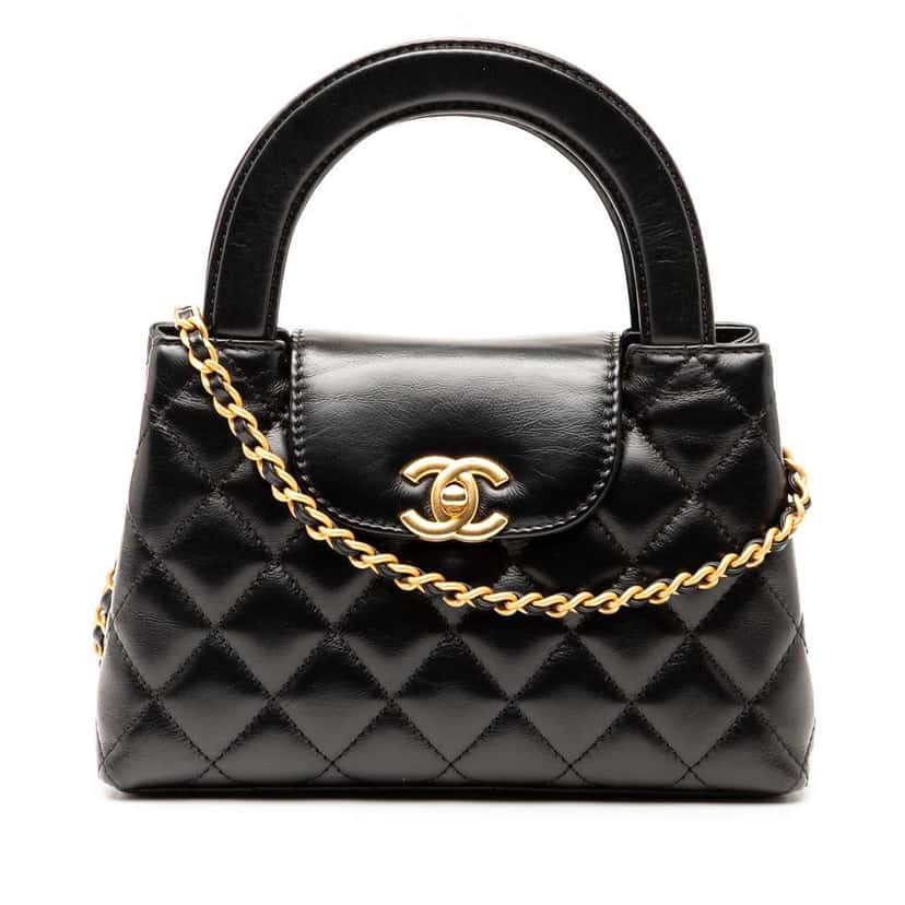 Chanel Nano Aged Calfskin Kelly Shopper Bag Black Leather Good condition - Front View