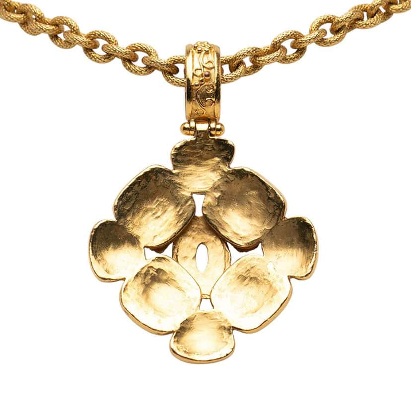 Chanel Gold Plated CC Arabesque Clover Pendant Necklace Gold Metal Good condition - Back View