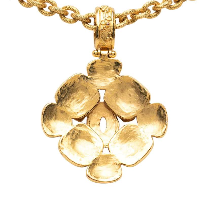 Chanel Gold Plated CC Arabesque Clover Pendant Necklace Gold Metal Good condition - Inside View