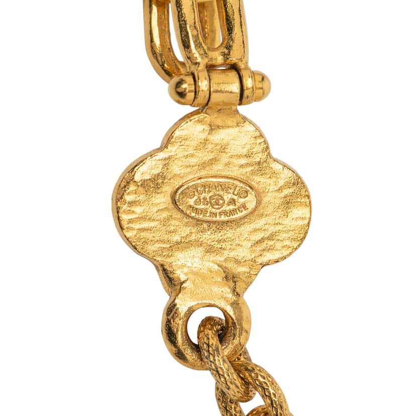 Chanel Gold Plated CC Arabesque Clover Pendant Necklace Gold Metal Good condition - Model View