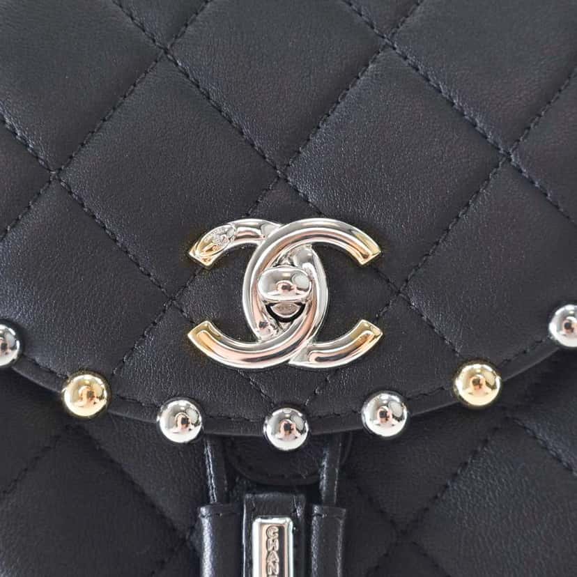 Chanel Quilted Lambskin Metallic Bubble Backpack Black Leather Good condition - Box View