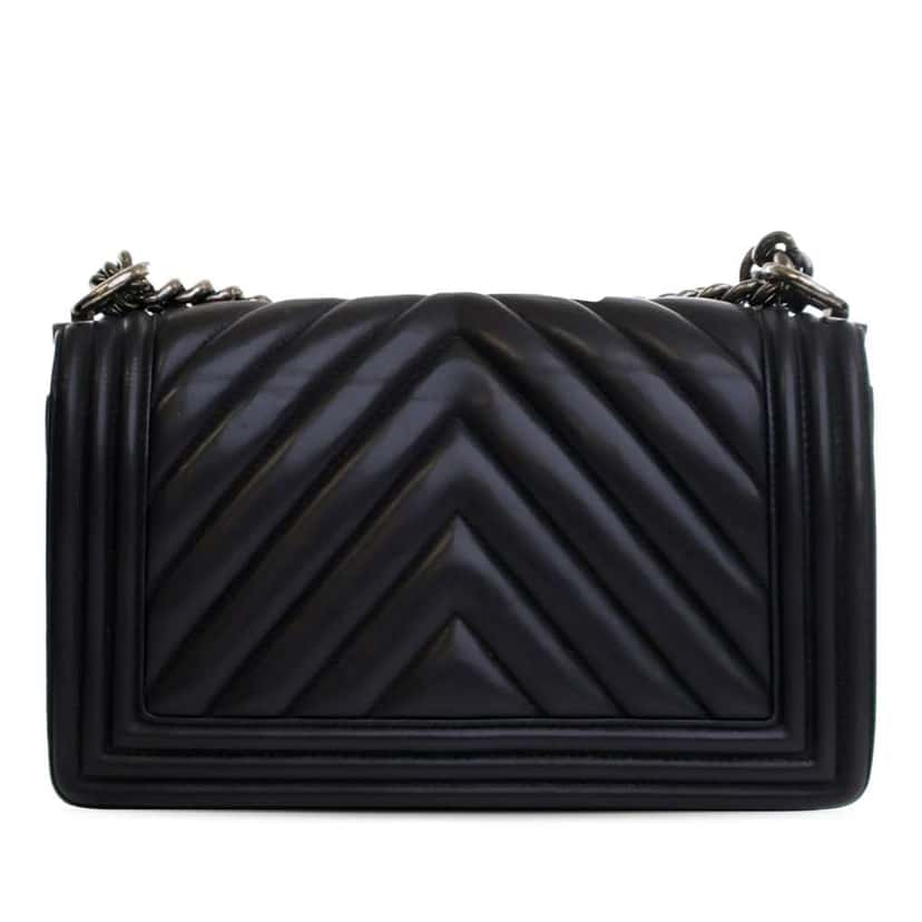 Chanel Old Medium Chevron Lambskin Boy Flap Black Leather Good condition - Back View