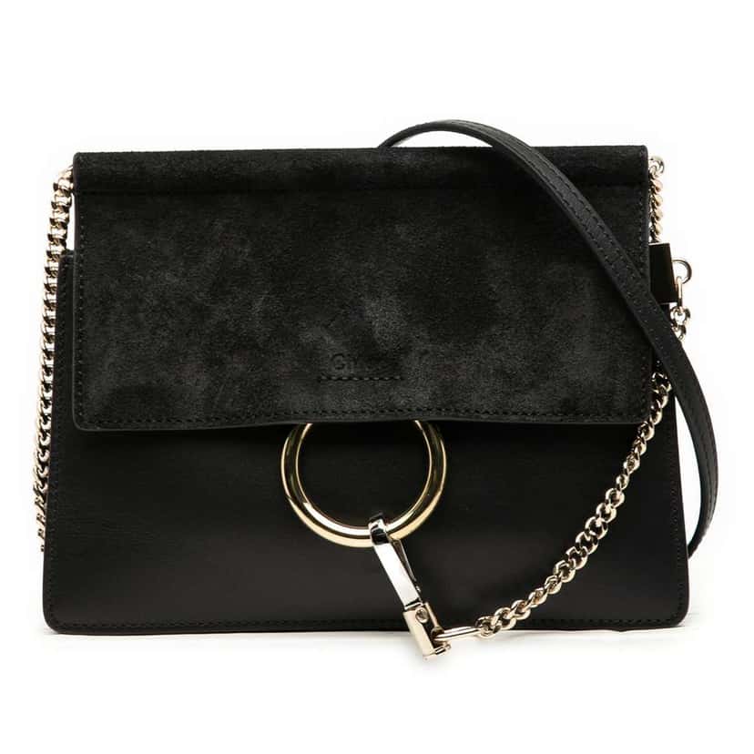 Chloé Small Calfskin and Suede Faye Crossbody Black Leather Very good condition - Front View