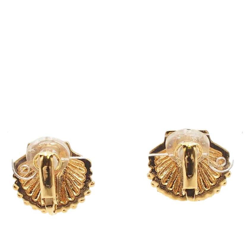 Chanel CC Gold Plated Rhinestone Shell Clip On Earrings Gold Metal Good condition - Back View