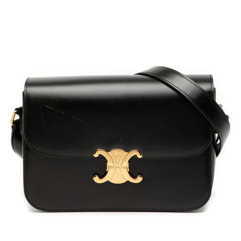 Celine Classique Shiny Calfskin Triomphe Crossbody Black Leather Good condition - Front View