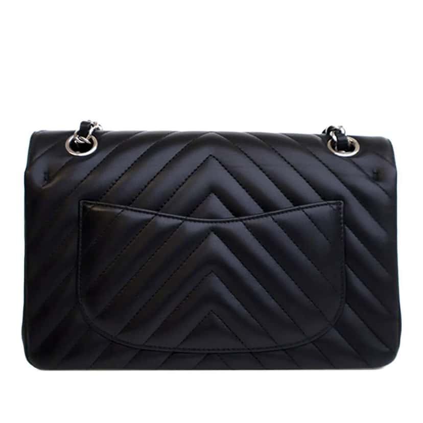Chanel Small Classic Chevron Lambskin Double Flap Black Leather Good condition - Back View