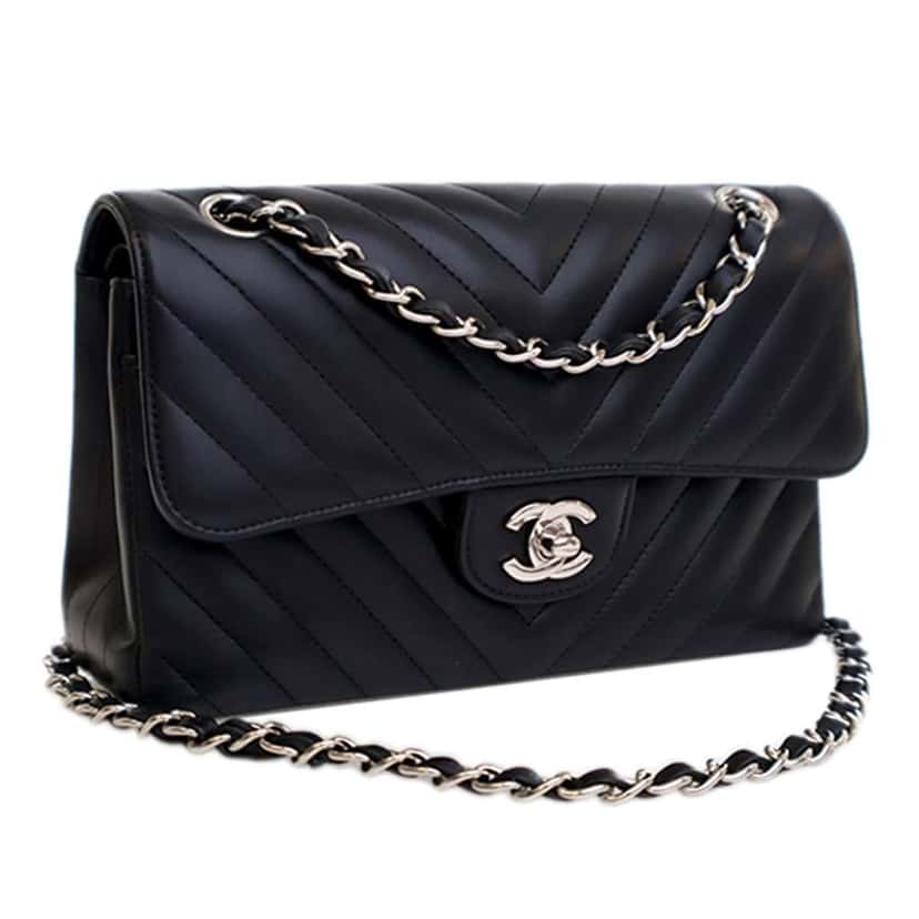 Chanel Small Classic Chevron Lambskin Double Flap Black Leather Good condition - Inside View